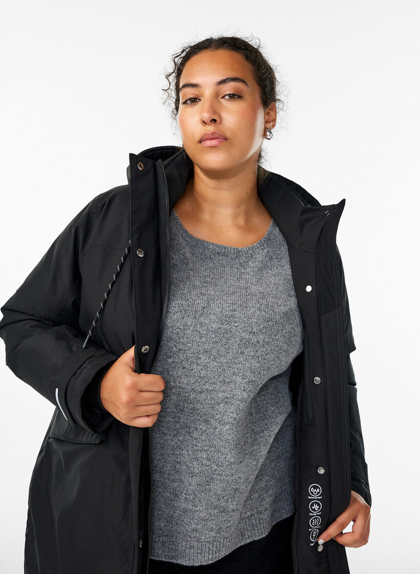 Parka d&eacute;perlante &agrave; capuche et d&eacute;tails fonctionnels, Noir, Model image number 3