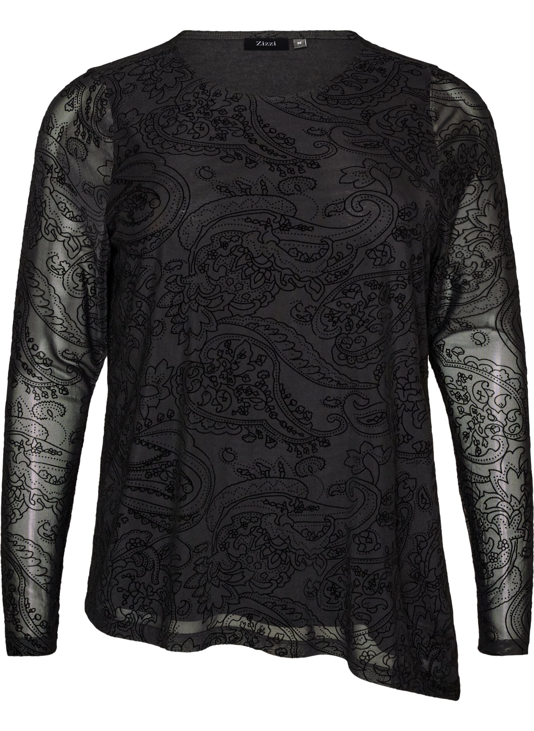 ZizziBlouse en maille avec imprim&eacute; cachemire et ourlet asym&eacute;trique, Noir, Packshot image number 0