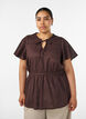 Blouse en coton avec lien &agrave; nouer et taille &eacute;lastiqu&eacute;e, Marron, Model image number 0