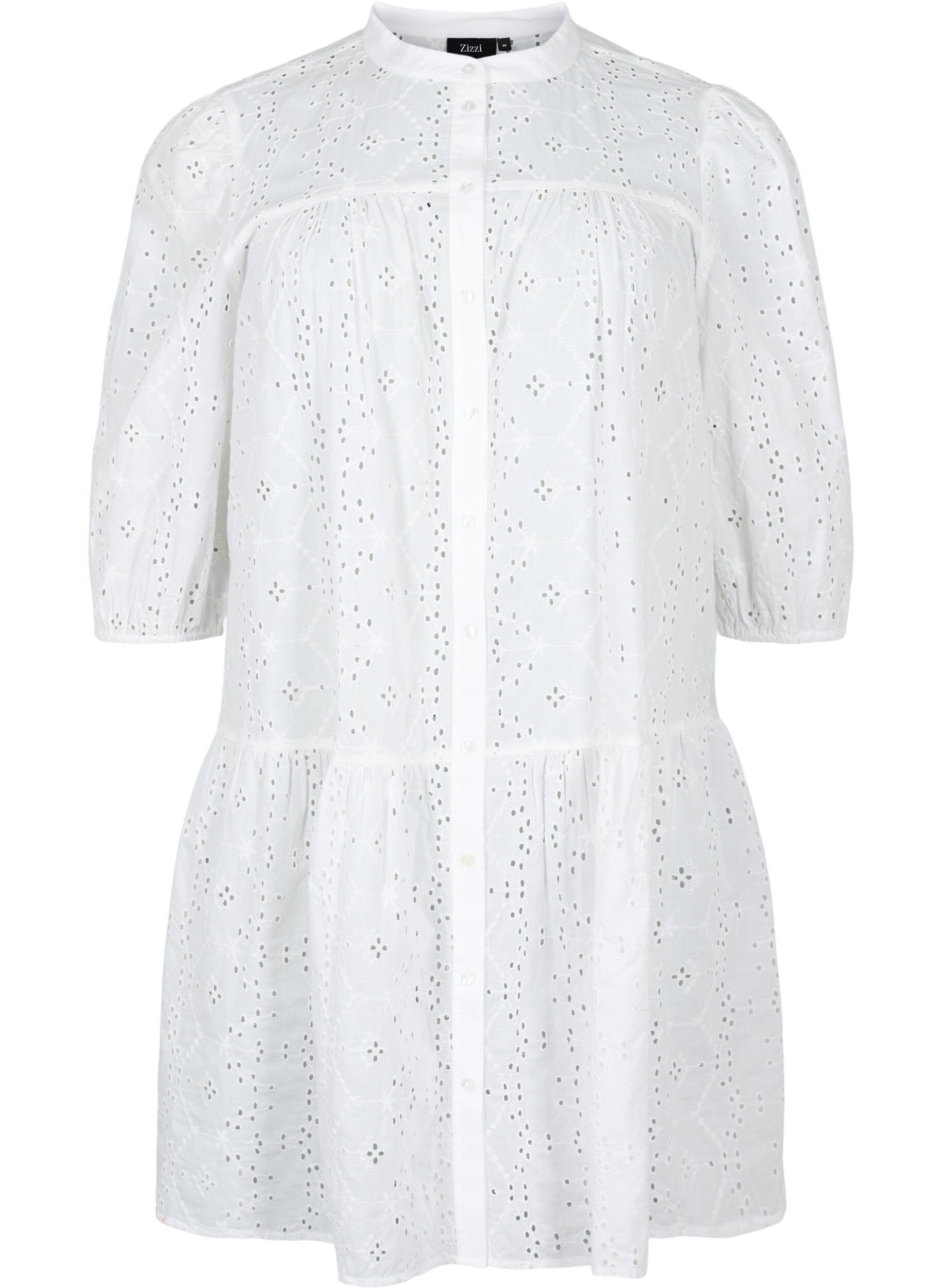 Zizzi Robe chemise en coton &agrave; broderie anglaise, Bright White, Packshot image number 0