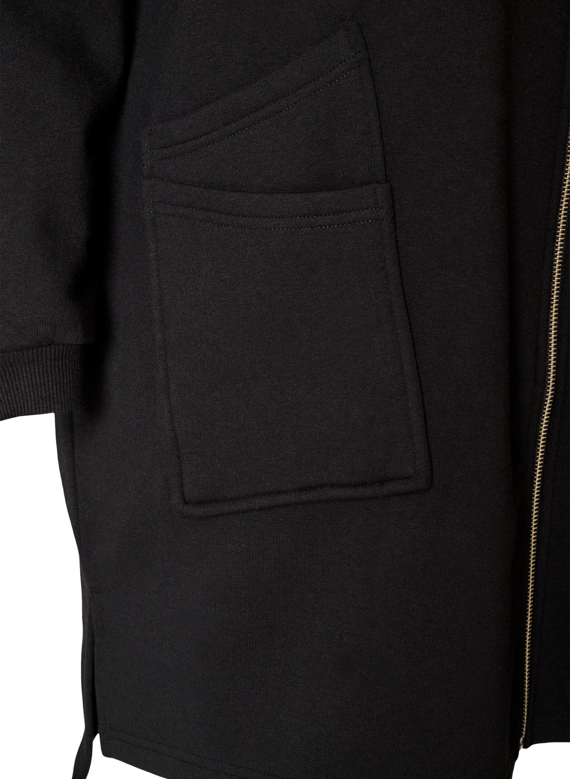 ZizziCardigan long &agrave; capuche avec fermeture &eacute;clair, Noir, Packshot image number 3