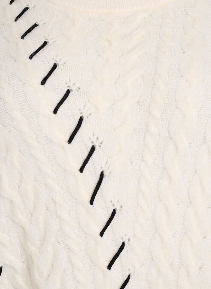 Blouse en maille à torsades et détails contrastants, Beige, Packshot image number 2