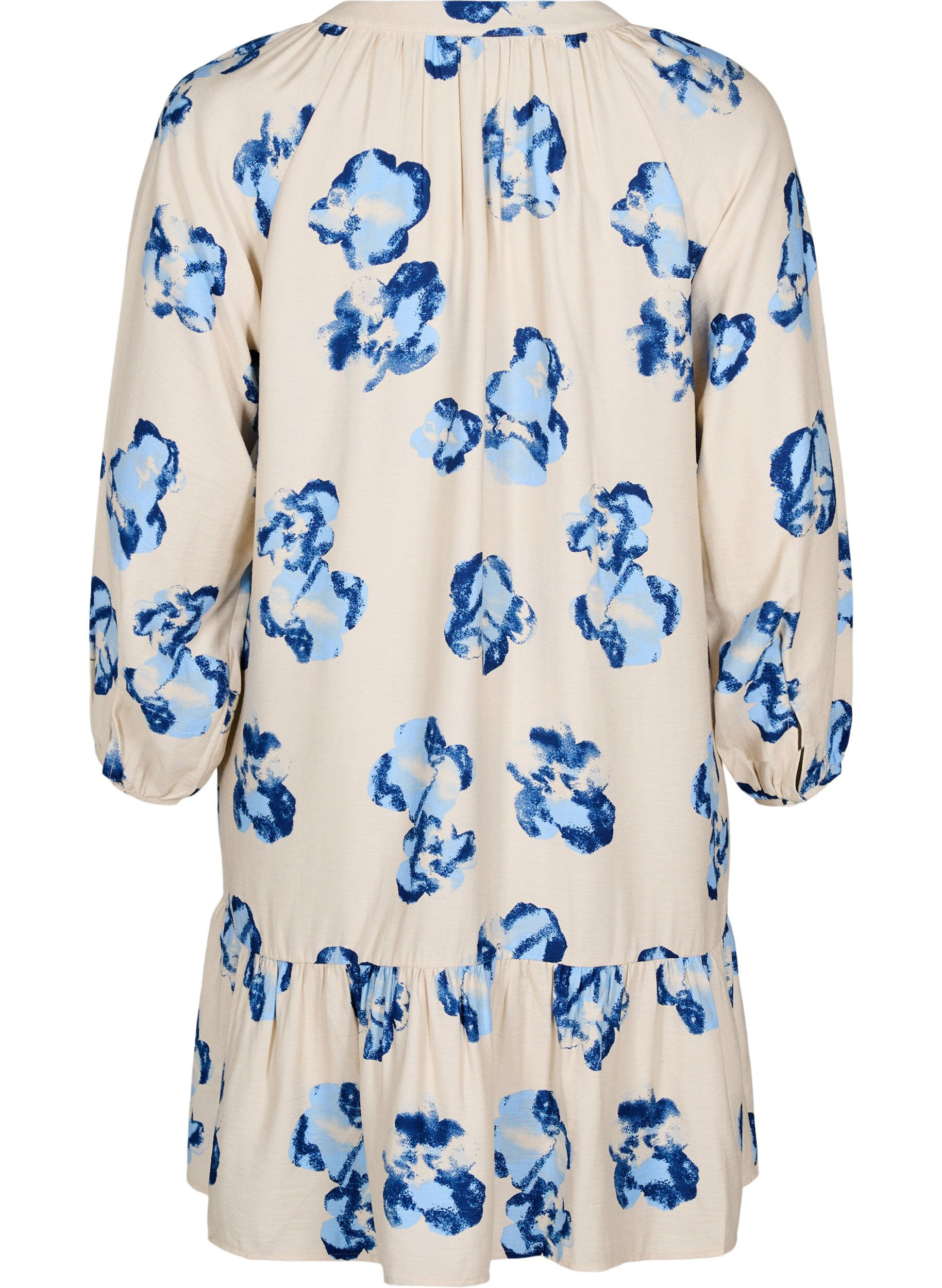 Zizzi Robe mi-longue avec manches longues et coupe trap&egrave;ze, Vanille, Packshot image number 1