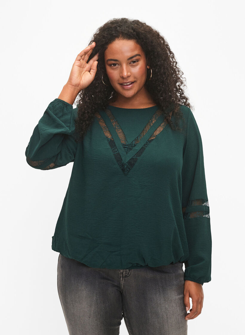 Blouse à manches longues avec de la dentelle, Scarab, Model image number 0