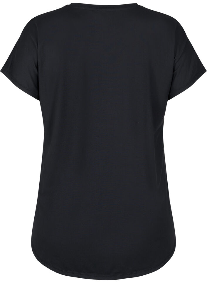 T-shirt de sport &agrave; manches courtes avec col en V, Noir, Packshot