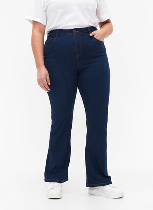 FLASH - Jean taille haute avec coupe bootcut, Blue denim, Model image number 2