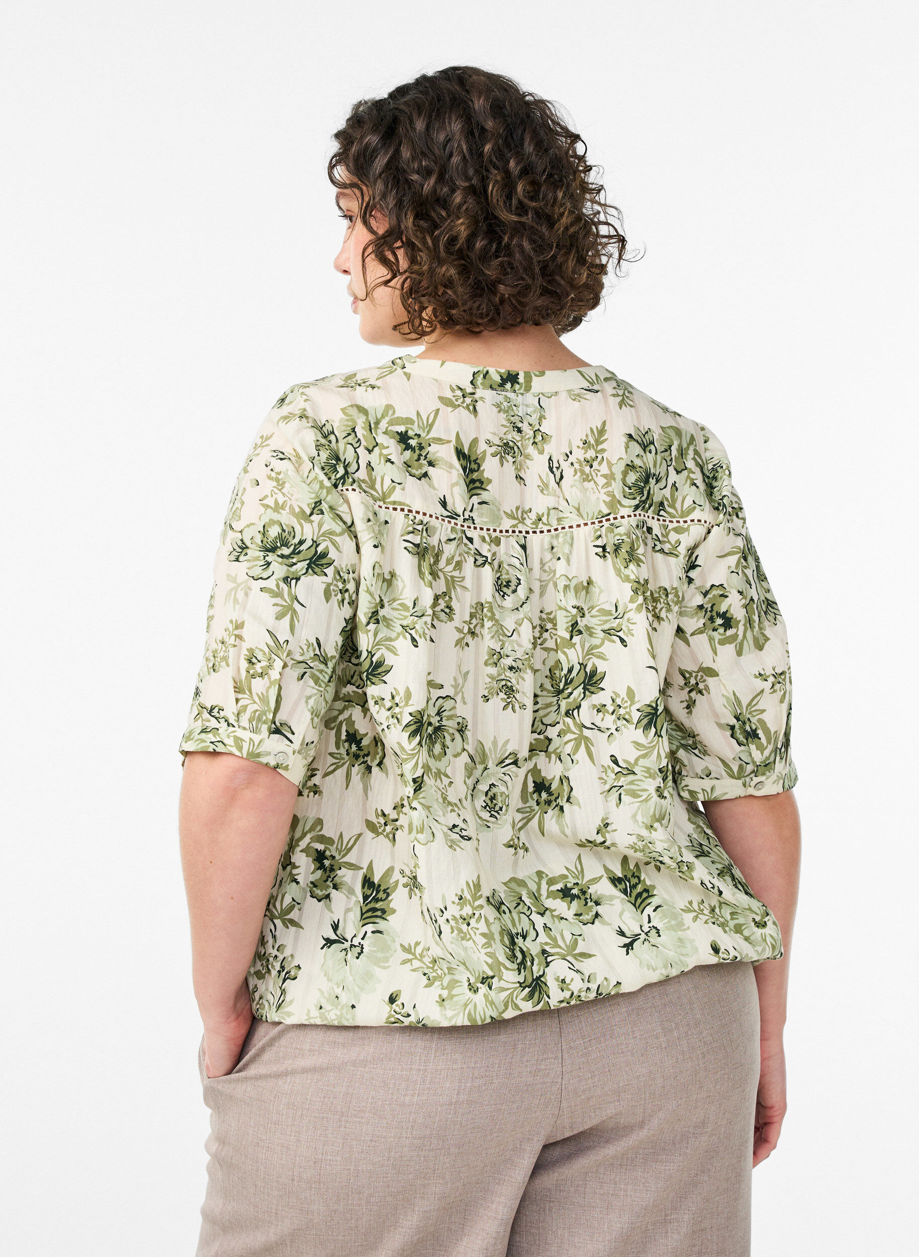 ZizziBlouse imprim&eacute;e &agrave; manches 1/2, Vert clair, Model image number 2