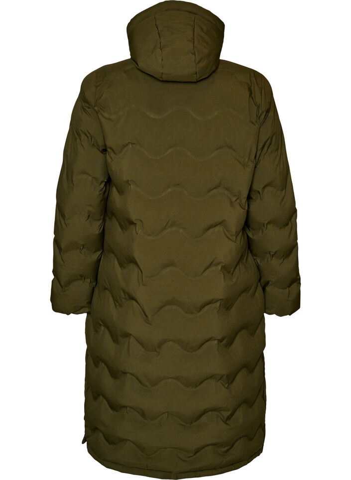 Doudoune longue &agrave; capuche avec motif vagues, Vert Kaki, Packshot image number 1