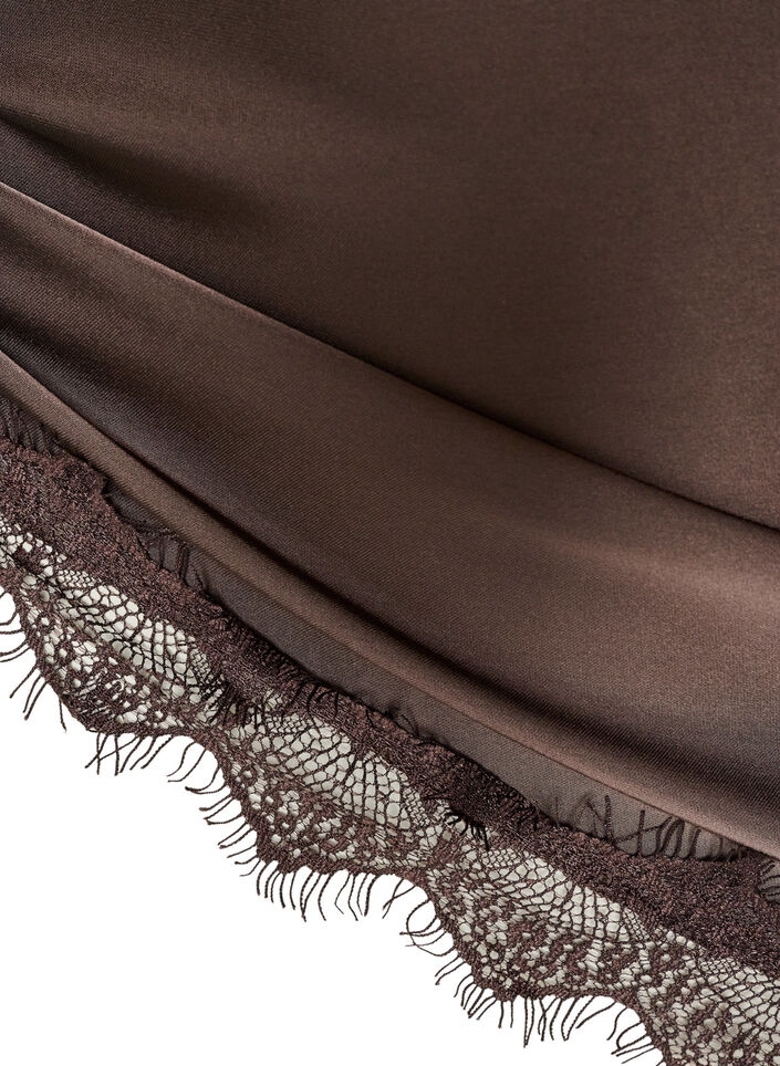 Foulard en satin avec ourlet en dentelle, Marron, Packshot image number 2