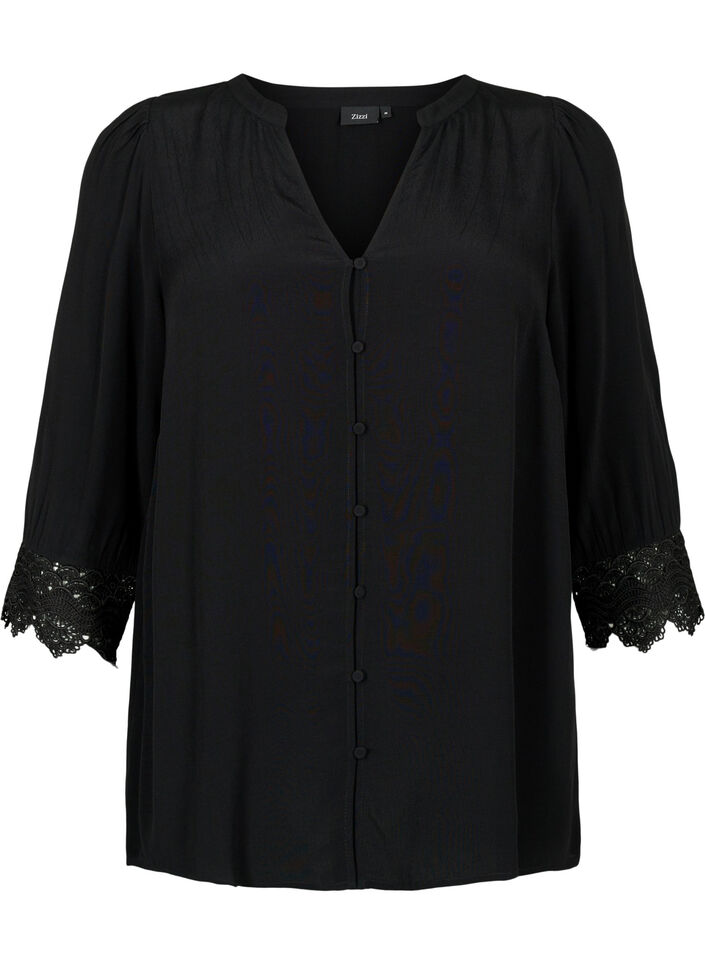 Chemise en viscose avec décolleté en V, Black, Packshot image number 0