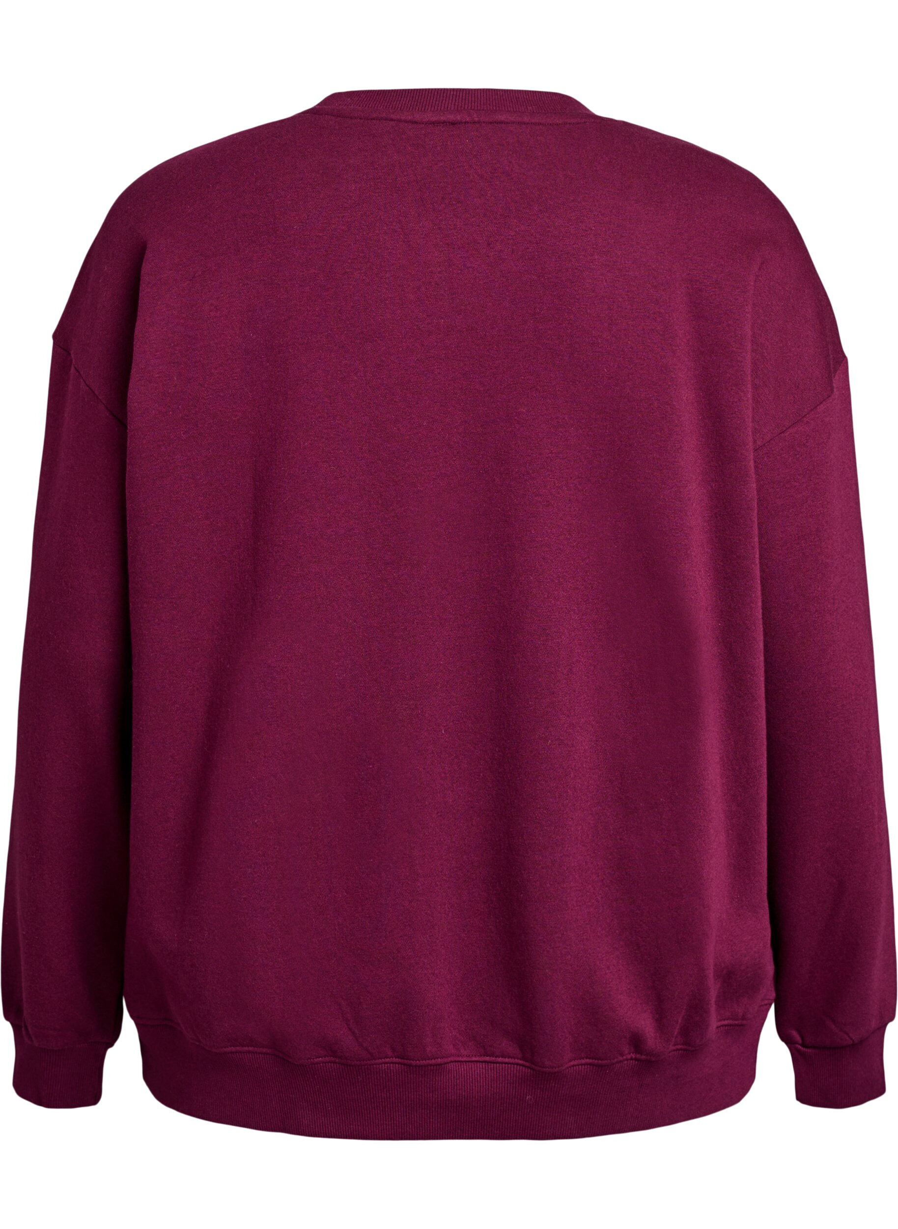 Zizzi Sweat-shirt avec imprim&eacute; texte, Bordeaux fonc&eacute;, Packshot image number 1