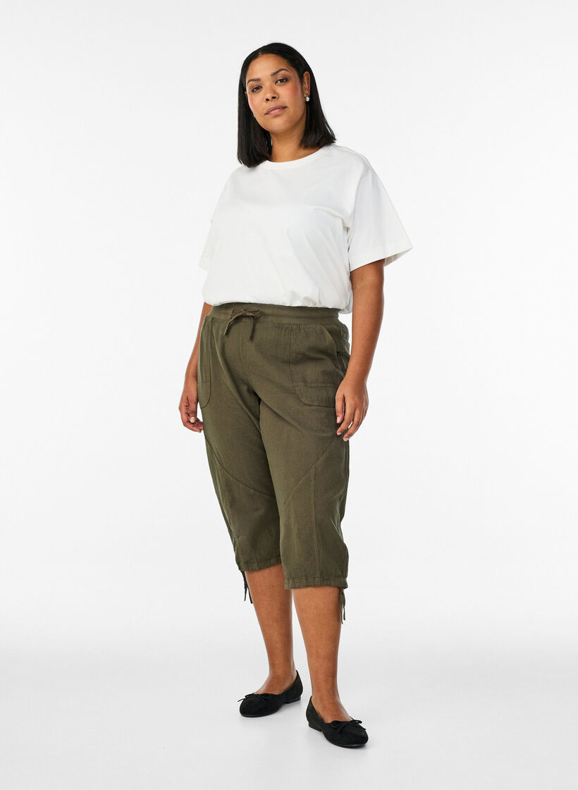 Pantacourt en coton, Vert fonc&eacute;, Model image number 0