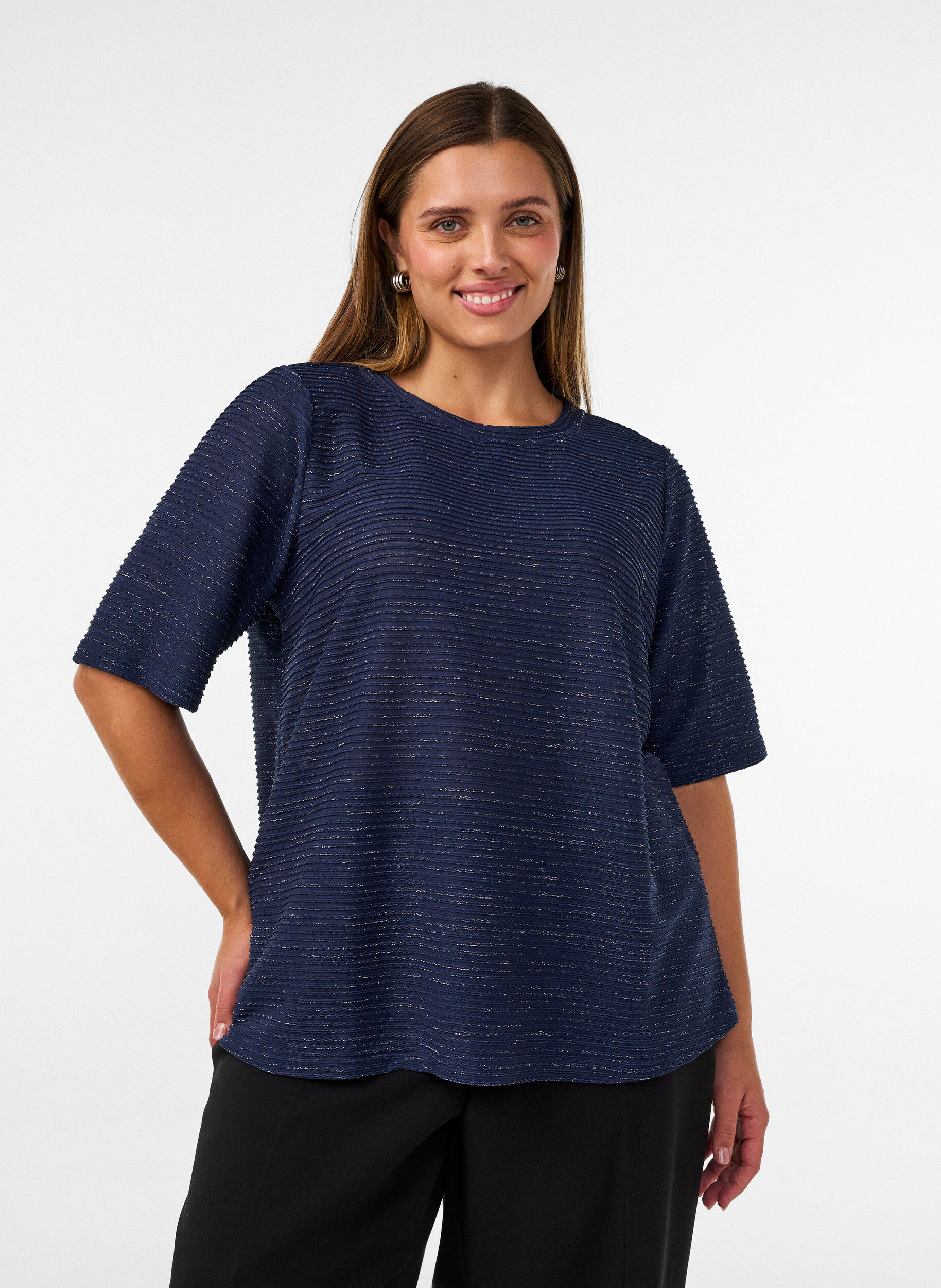 ZizziBlouse textur&eacute;e avec paillettes, Bleu, Model image number 0