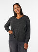 Blouse en jersey avec col en V et manches longues, Noir, Model image number 0