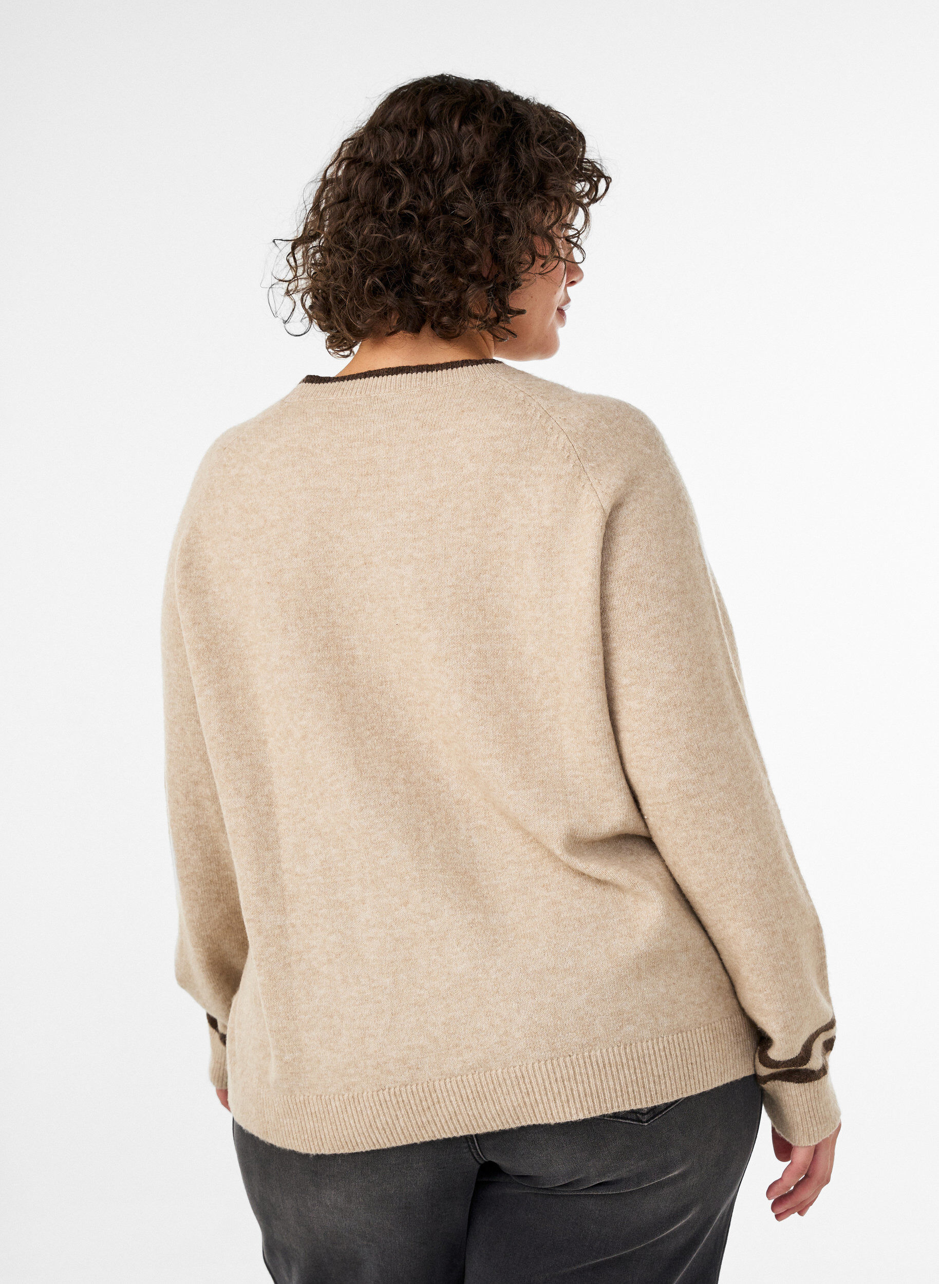 ZizziPull avec logo et rayures contrastantes, Beige, Model image number 2