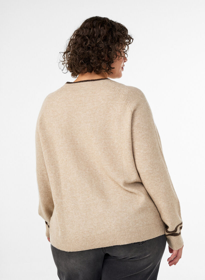 Pull avec logo et rayures contrastantes, Beige, Model image number 2