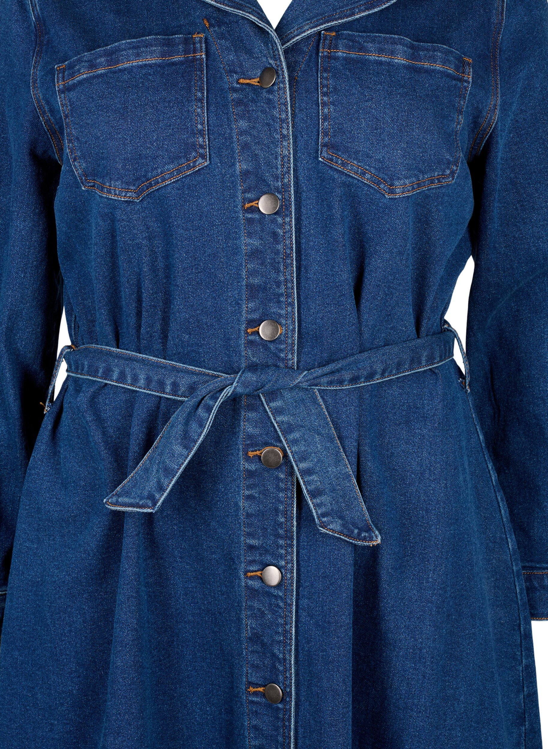 Zizzi Robe chemise midi en denim avec ceinture, Dark Blue Denim, Packshot image number 2