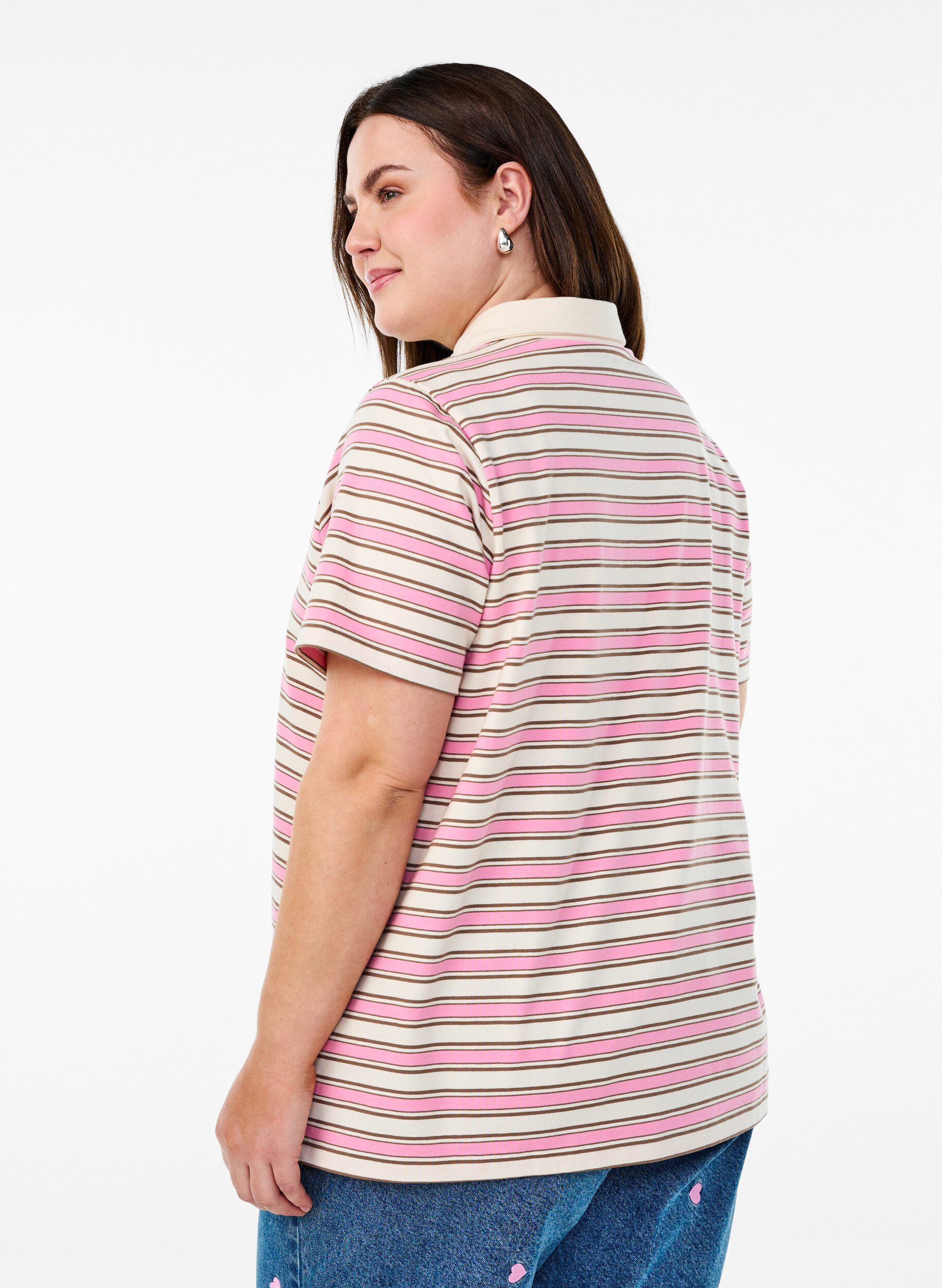 Zizzi Polo ray&eacute; &agrave; manches courtes, Rose, Model image number 2