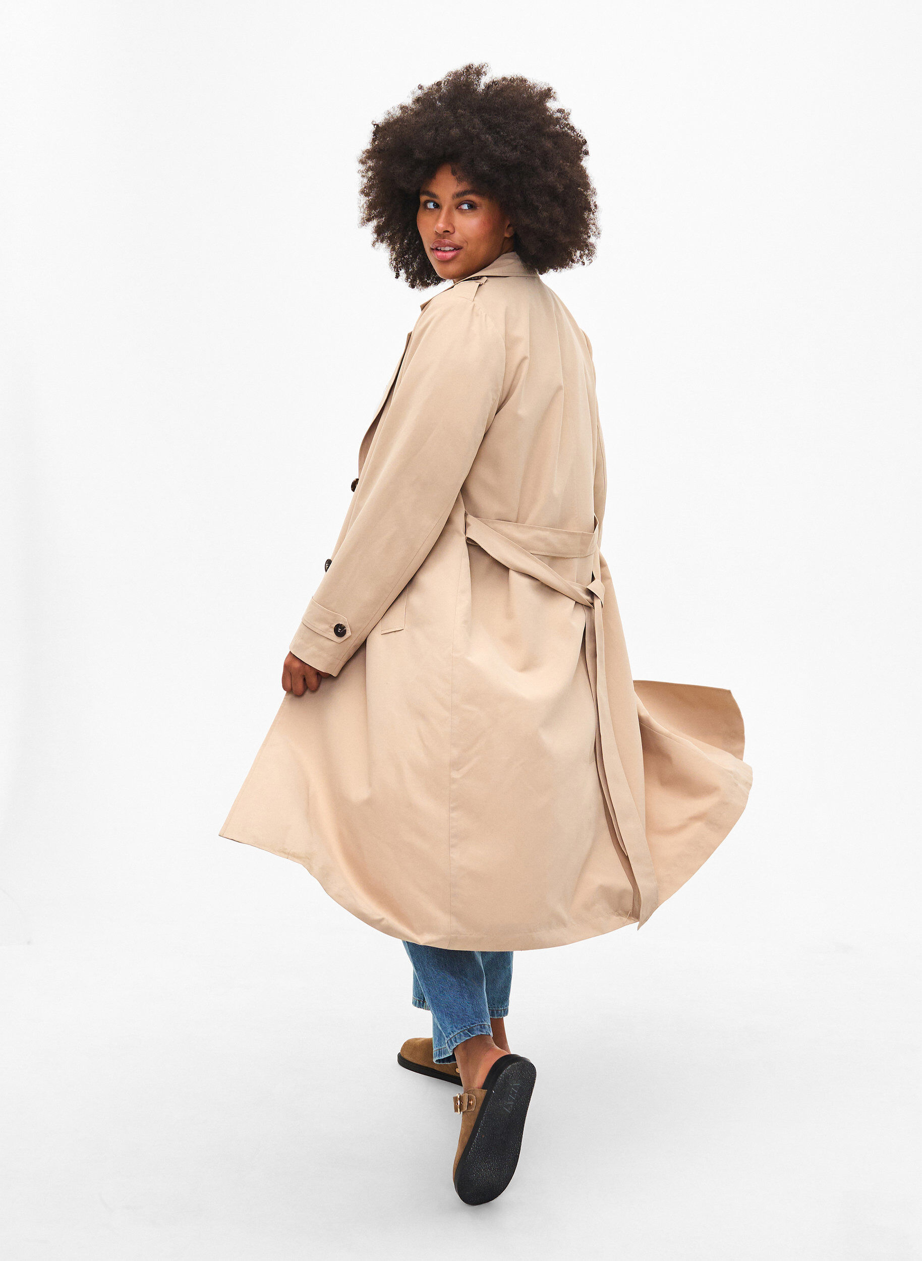 Zizzi Trench-coat long avec ceinture, Nomad, Model image number 1