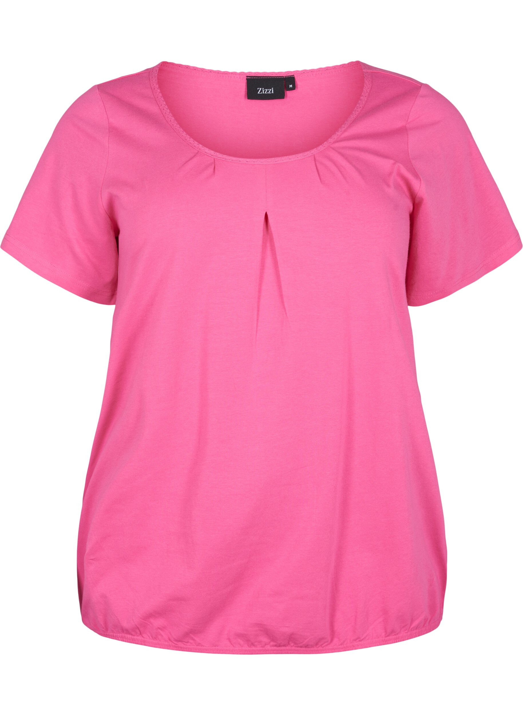 Zizzi T-shirt en coton &agrave; manches courtes, Shocking Pink, Packshot image number 0