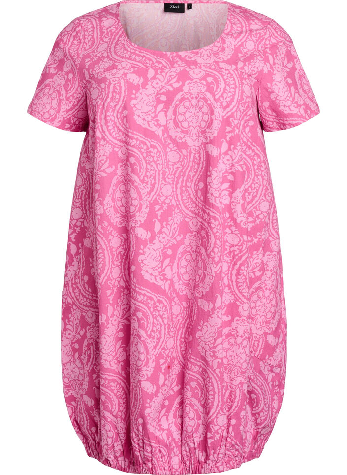 Robe en coton imprim&eacute; &agrave; manches courtes, Rose, Packshot image number 0
