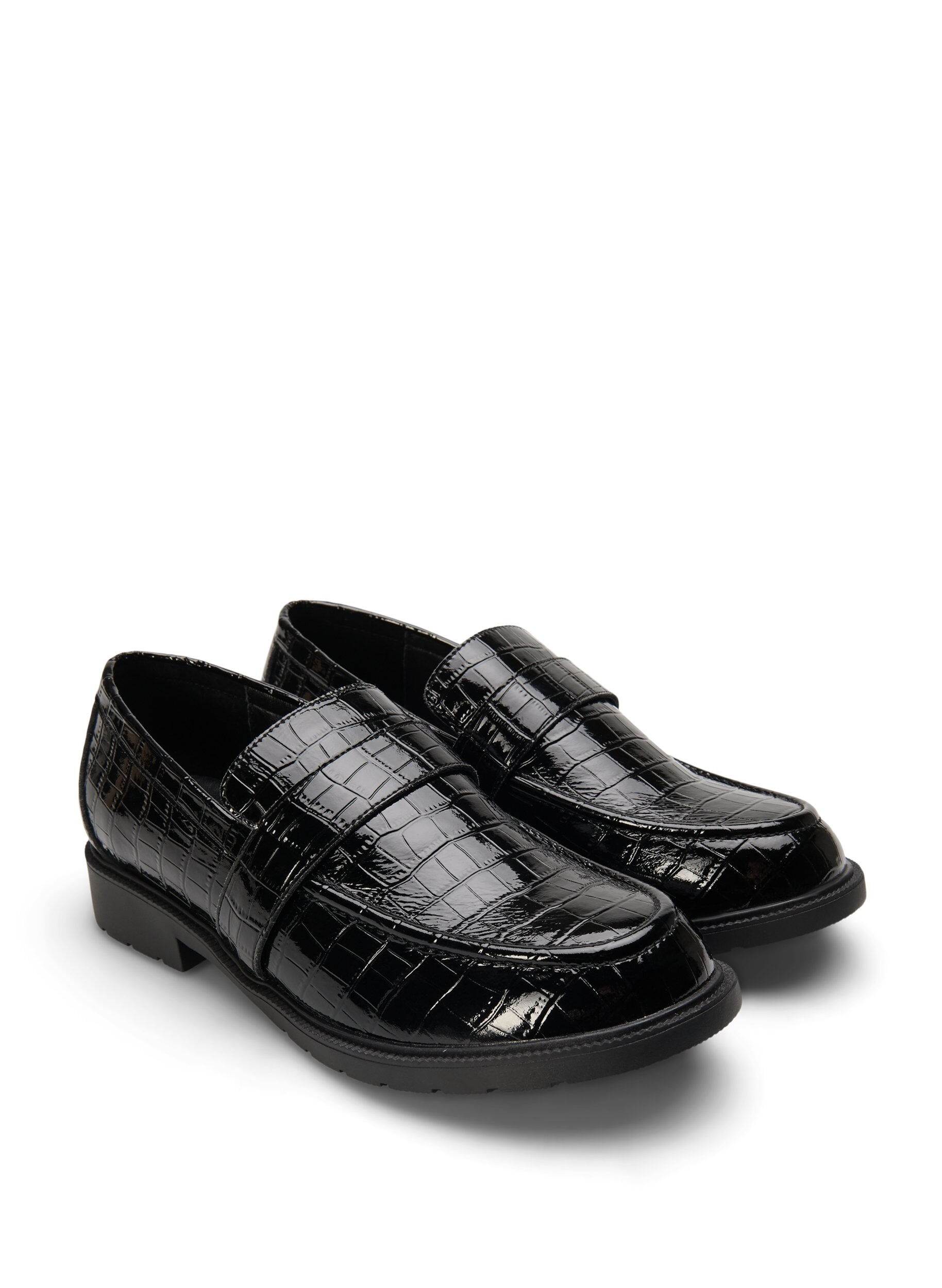 Zizzi Mocassins croco larges en cuir, Black, Packshot image number 1