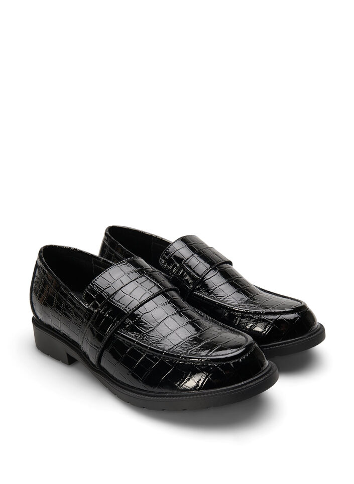 Mocassins croco larges en cuir, Black, Packshot image number 1