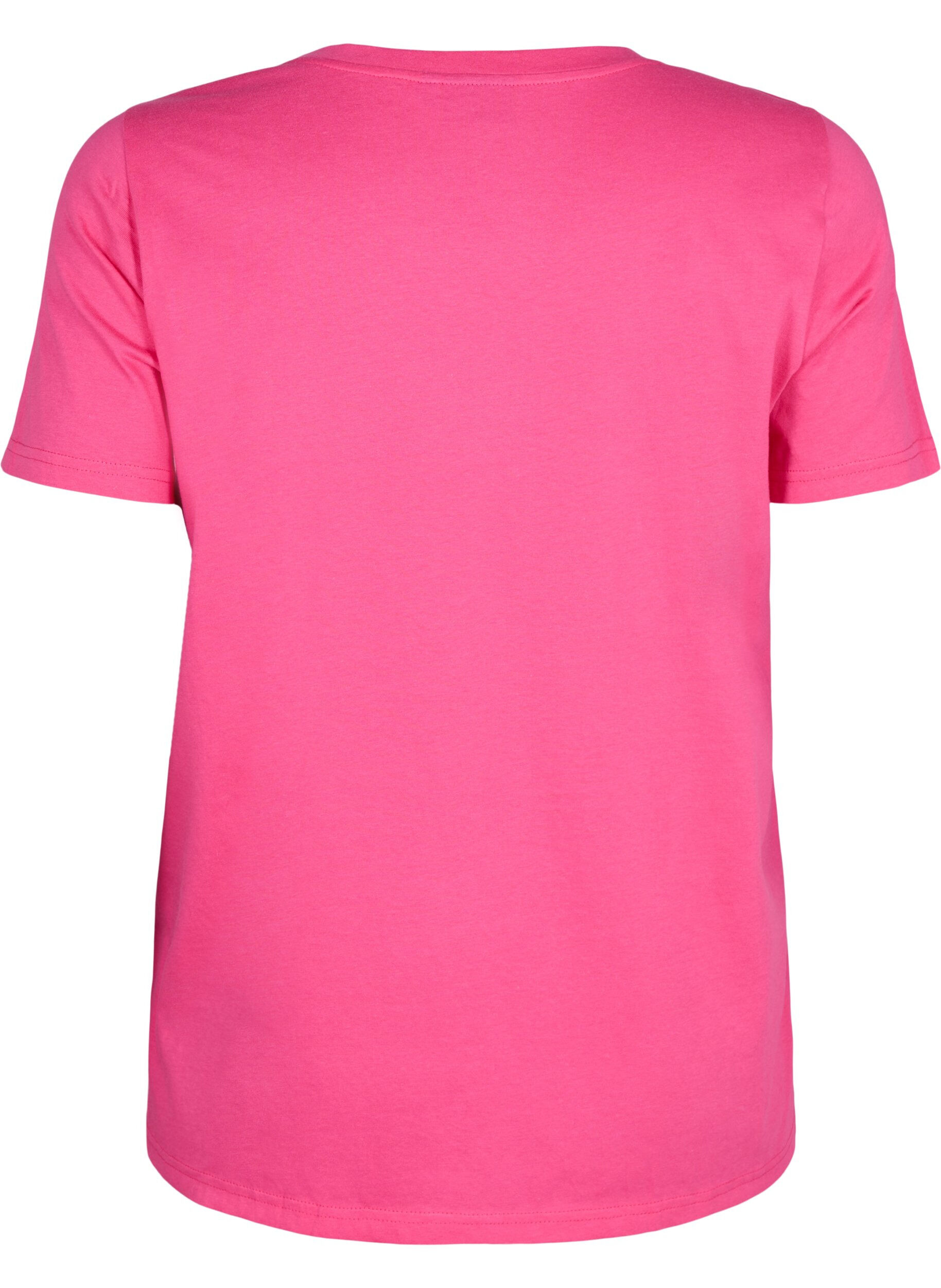 Zizzi T-shirt en coton avec texte dor&eacute;, R.Sorbet w.Gold Love, Packshot image number 1