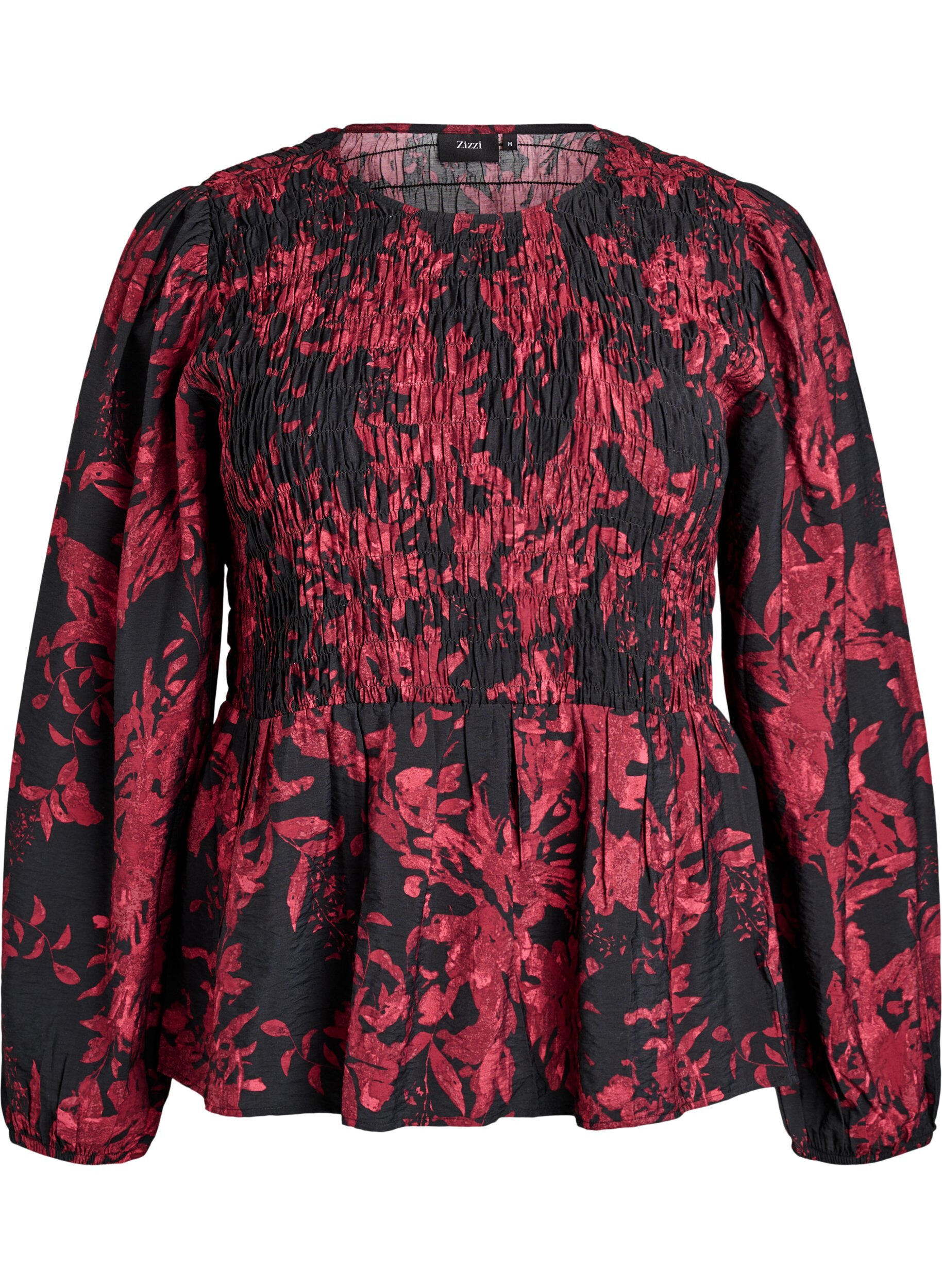 ZizziBlouse avec smocks et manches longues, Noir, Packshot image number 0