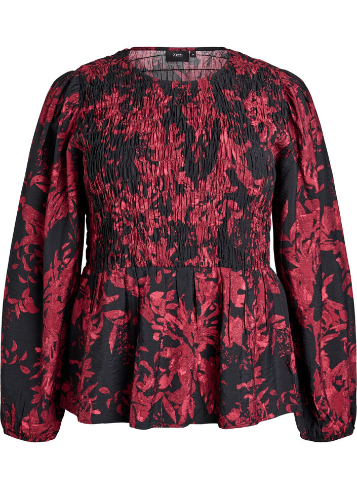 Blouse avec smocks et manches longues, Noir, Packshot image number 0