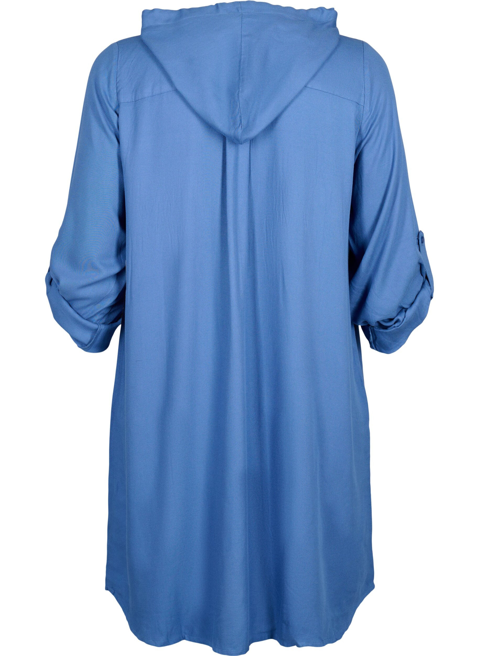 Zizzi Robe chemise en viscose avec capuche et manches 3/4, Moonlight Blue, Packshot image number 1