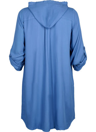 Robe chemise en viscose avec capuche et manches 3/4, Moonlight Blue, Packshot image number 1