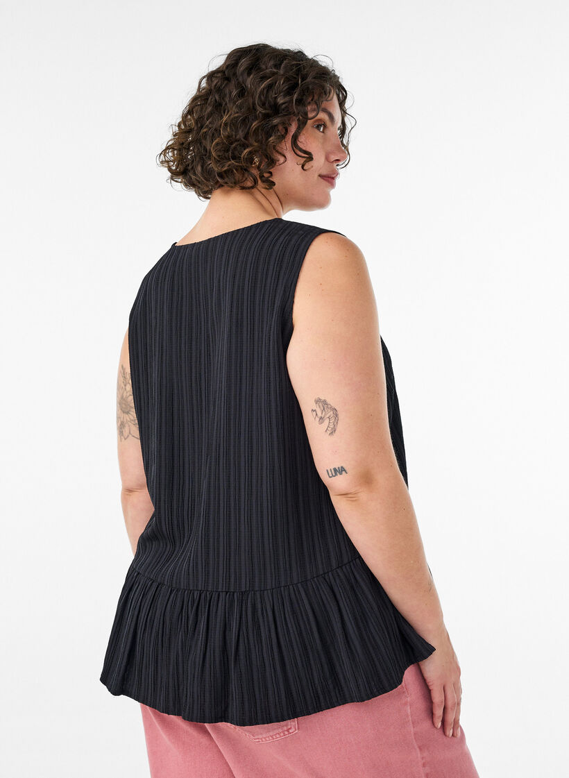Blouse sans manches textur&eacute;e avec lien &agrave; nouer, Noir, Model image number 2