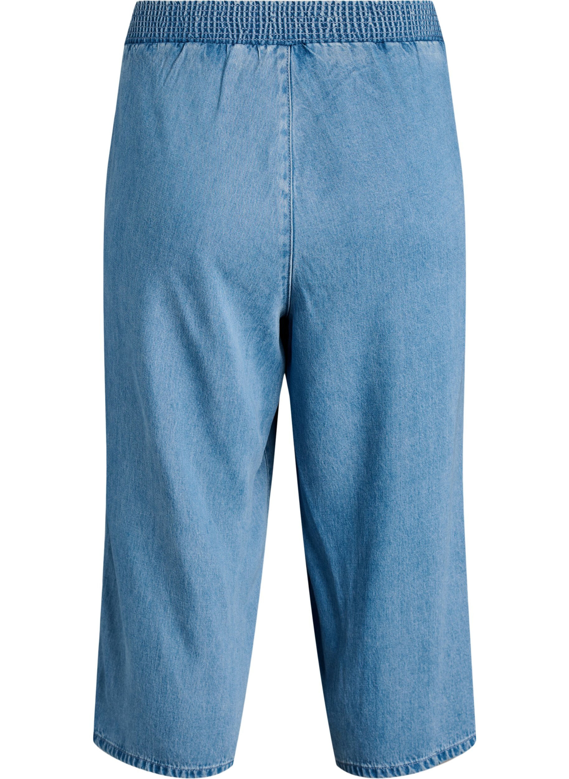 Zizzi Culotte en lyocell jambes larges aspect denim, Bleu Clair, Packshot image number 1