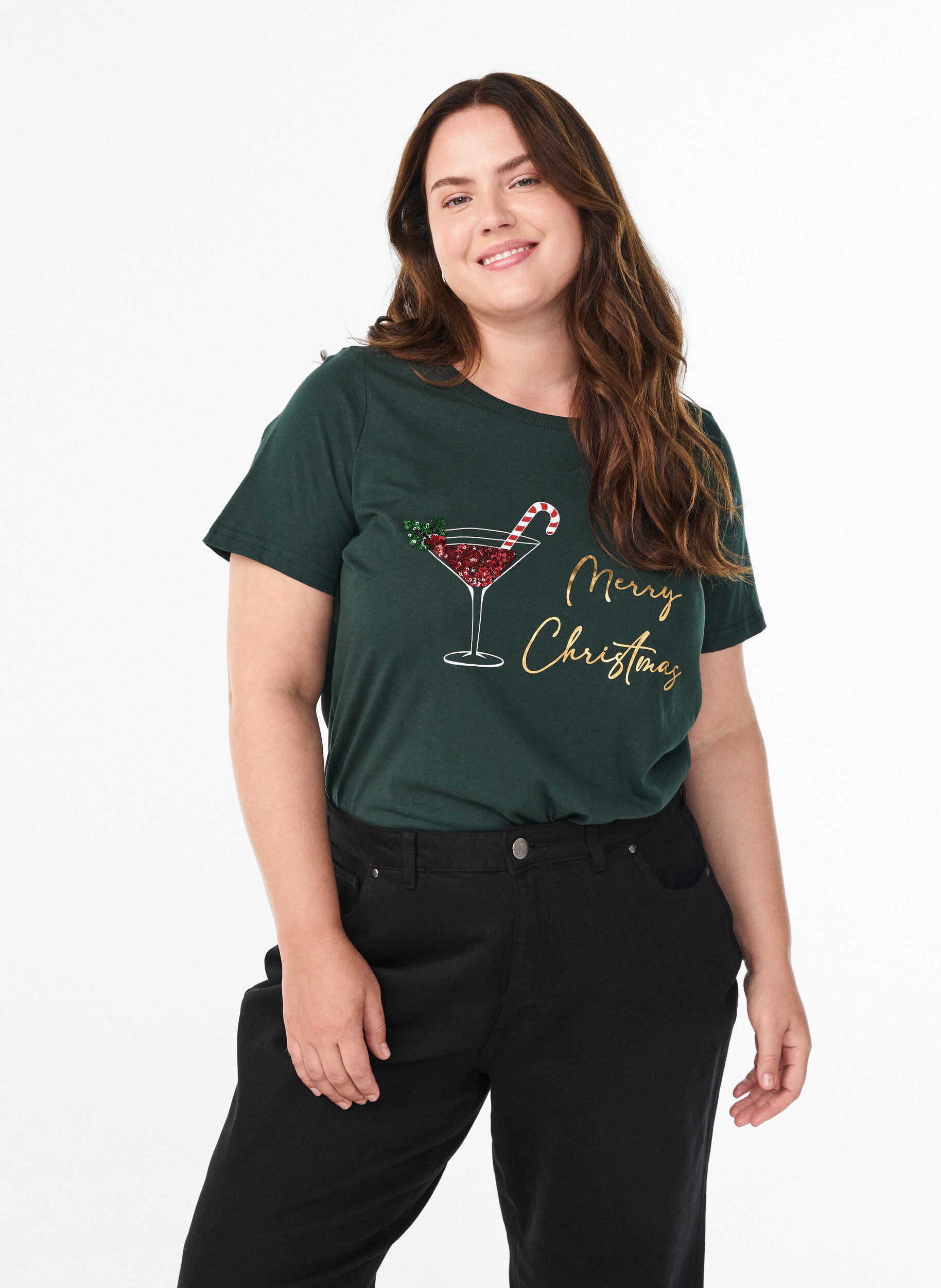 ZizziT-shirt de No&euml;l en coton bio, Vert fonc&eacute;, Model image number 0