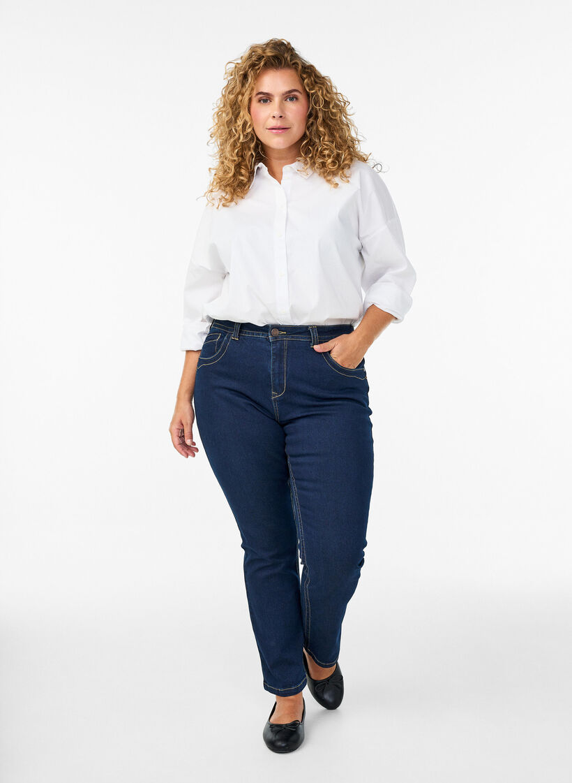 Jean Vilma coupe slim &agrave; taille haute, Bleu, Model image number 0
