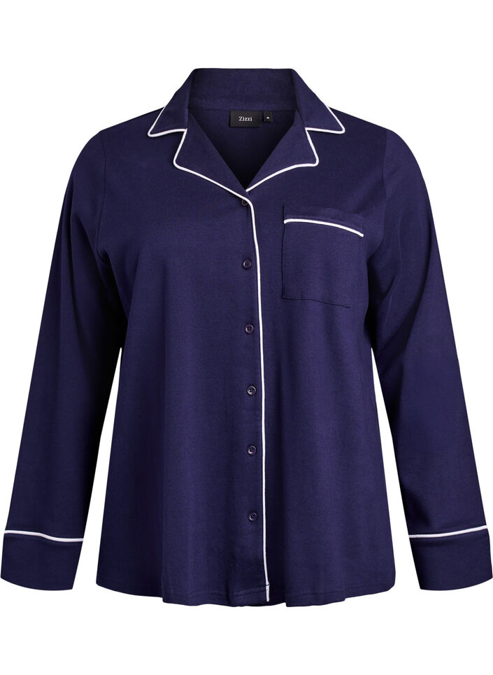 Chemise de pyjama en coton avec poche poitrine, Bleu, Packshot image number 0