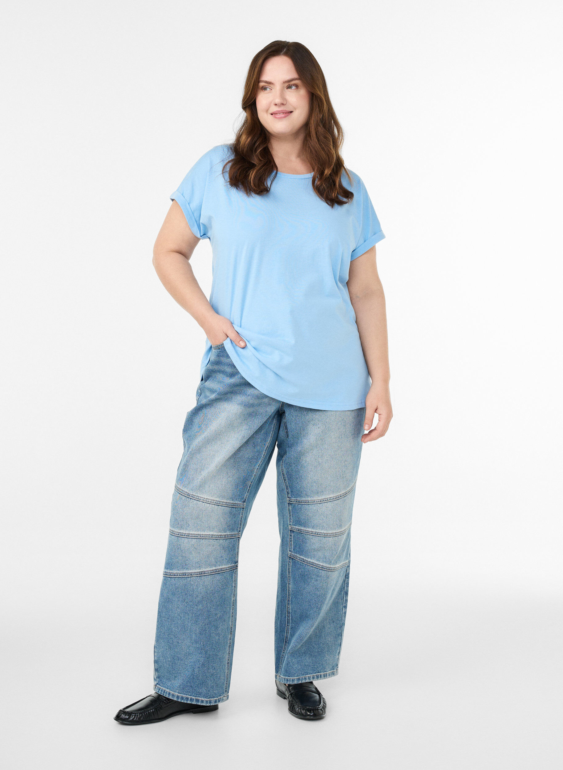 ZizziT-shirt &agrave; manches courtes en m&eacute;lange de coton, Bleu Clair, Model image number 1