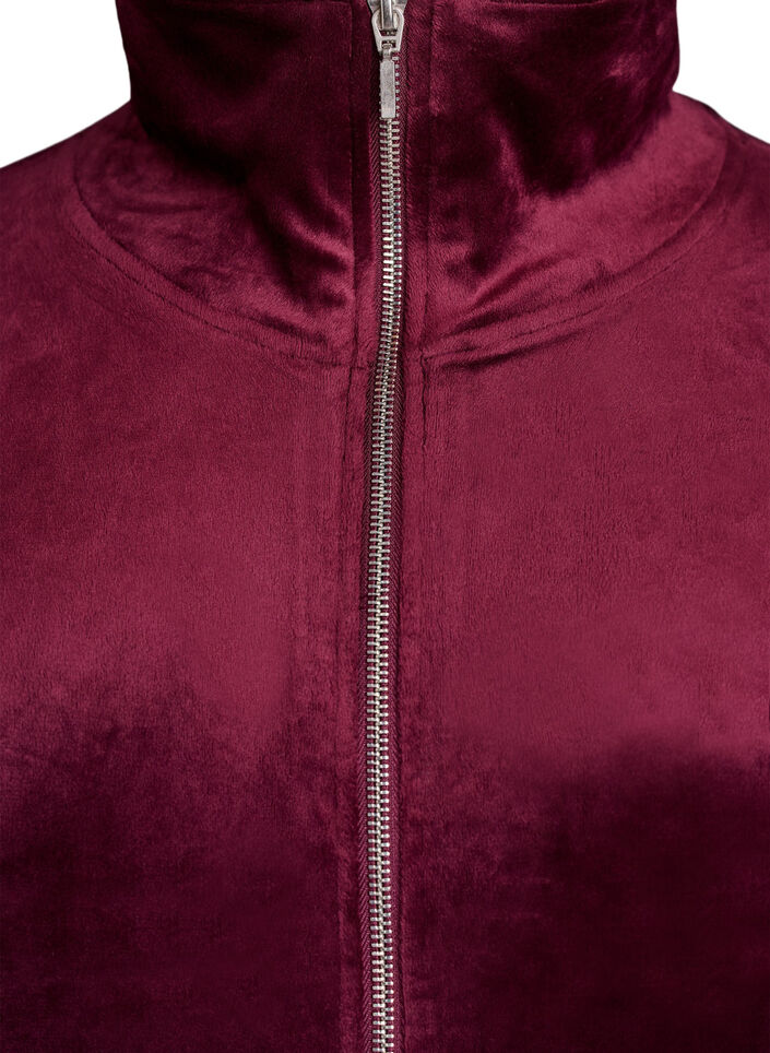 Cardigan en velours avec fermeture &eacute;clair et col montant, Bordeaux fonc&eacute;, Packshot image number 2