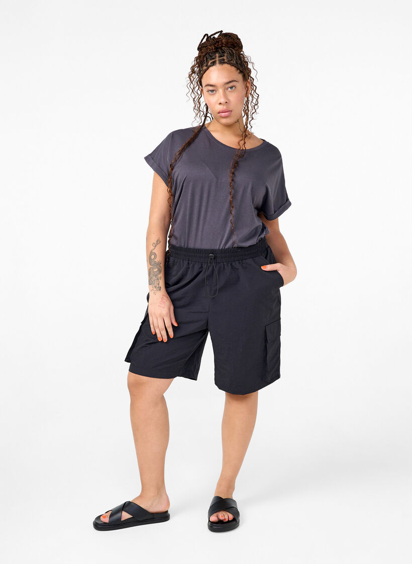 T-shirt à manches courtes en coton mélangé, Gris anthracite, Model image number 1