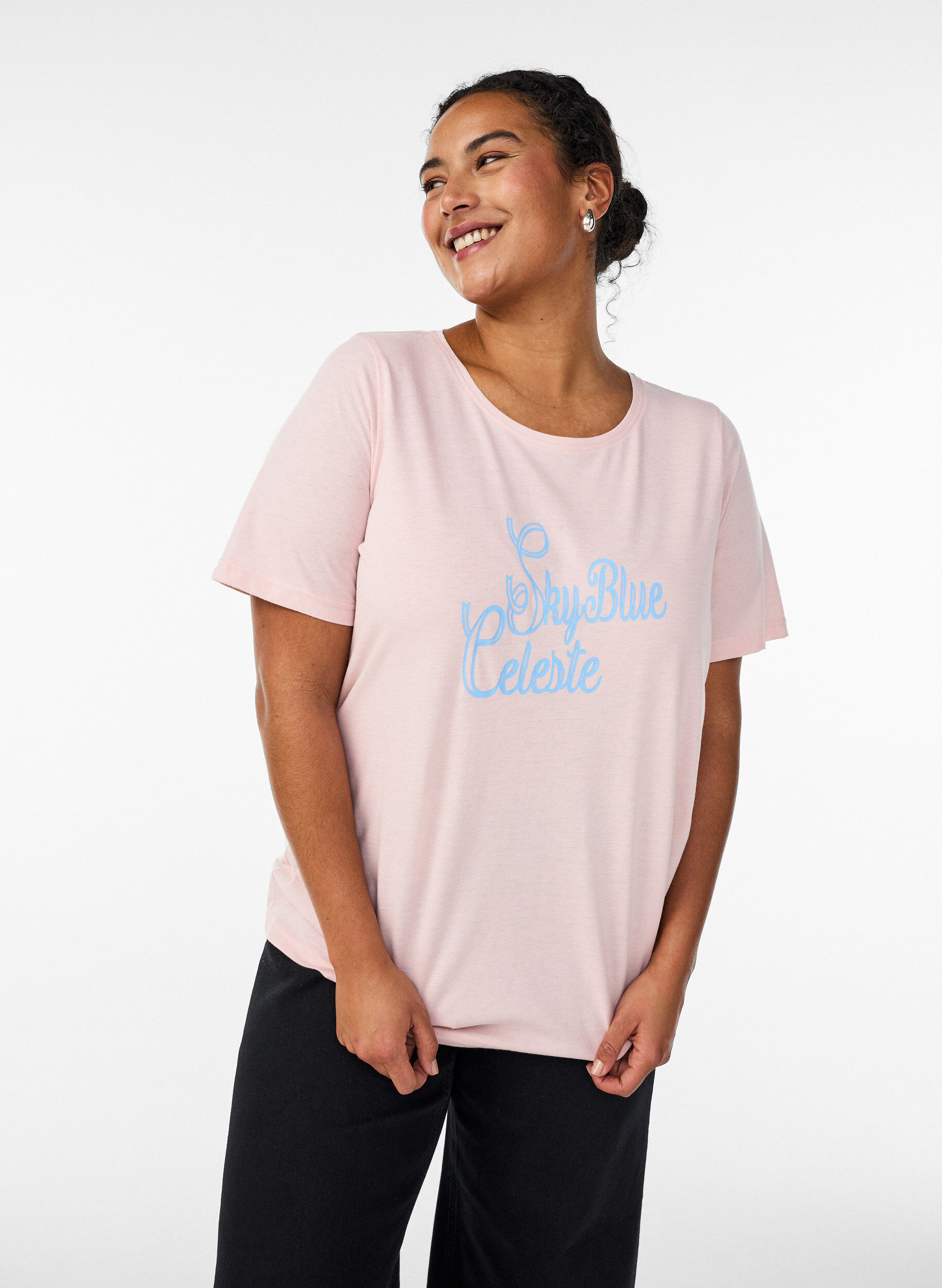 T-shirt imprim&eacute;, Rose poudr&eacute;e, Model