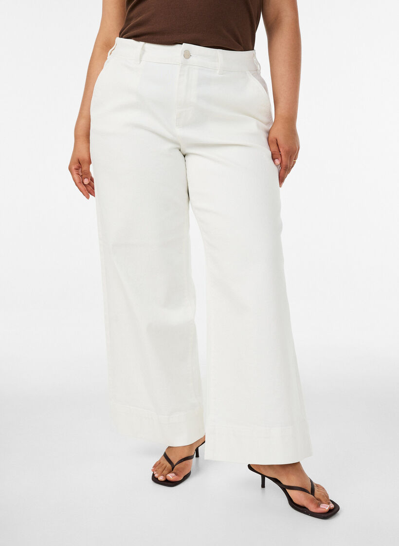 Jean Myra taille haute coupe ample, Blanc, Model image number 2