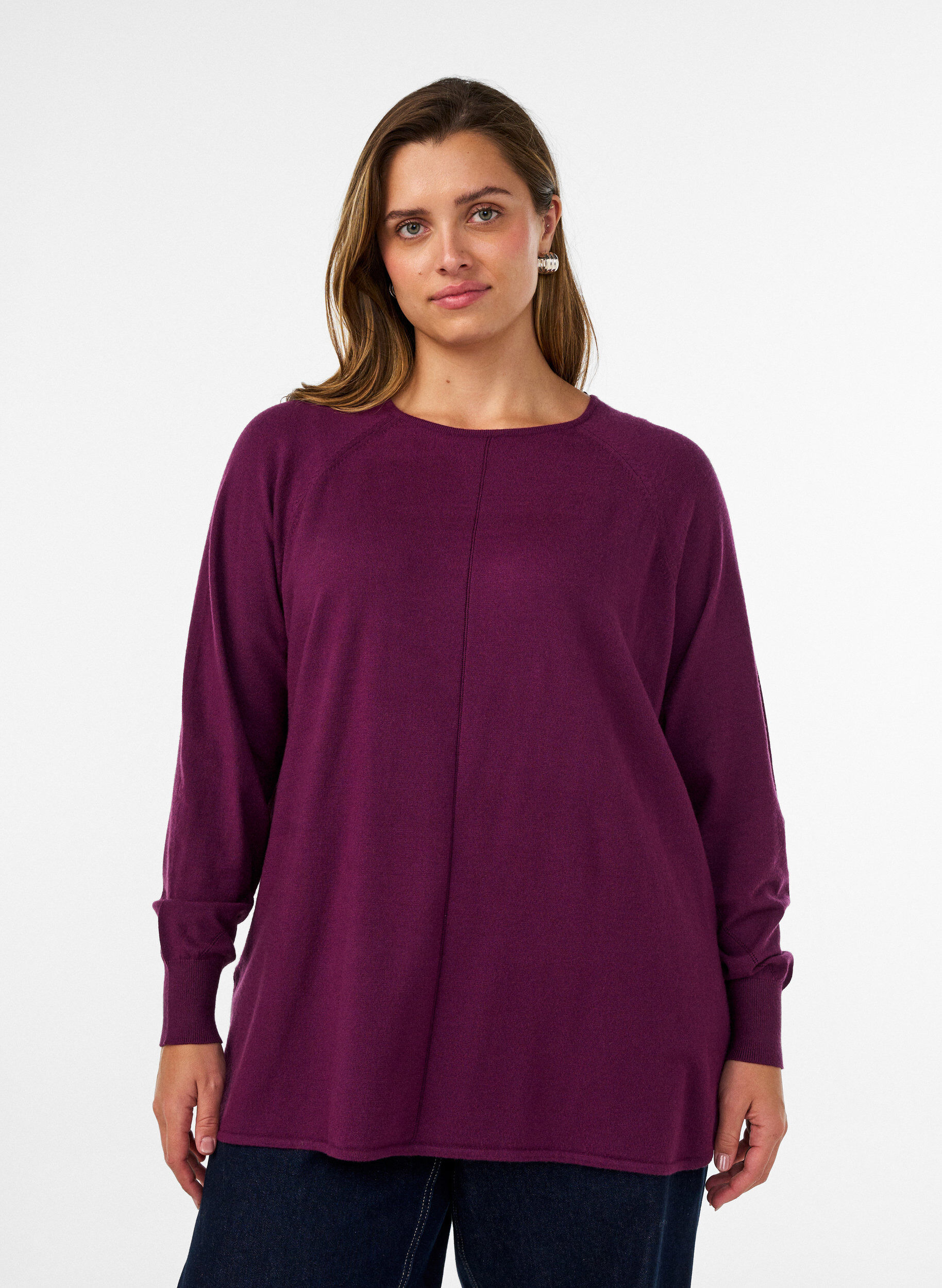 ZizziChemisier en tricot avec col rond et motif tricot, Bordeaux, Model image number 0