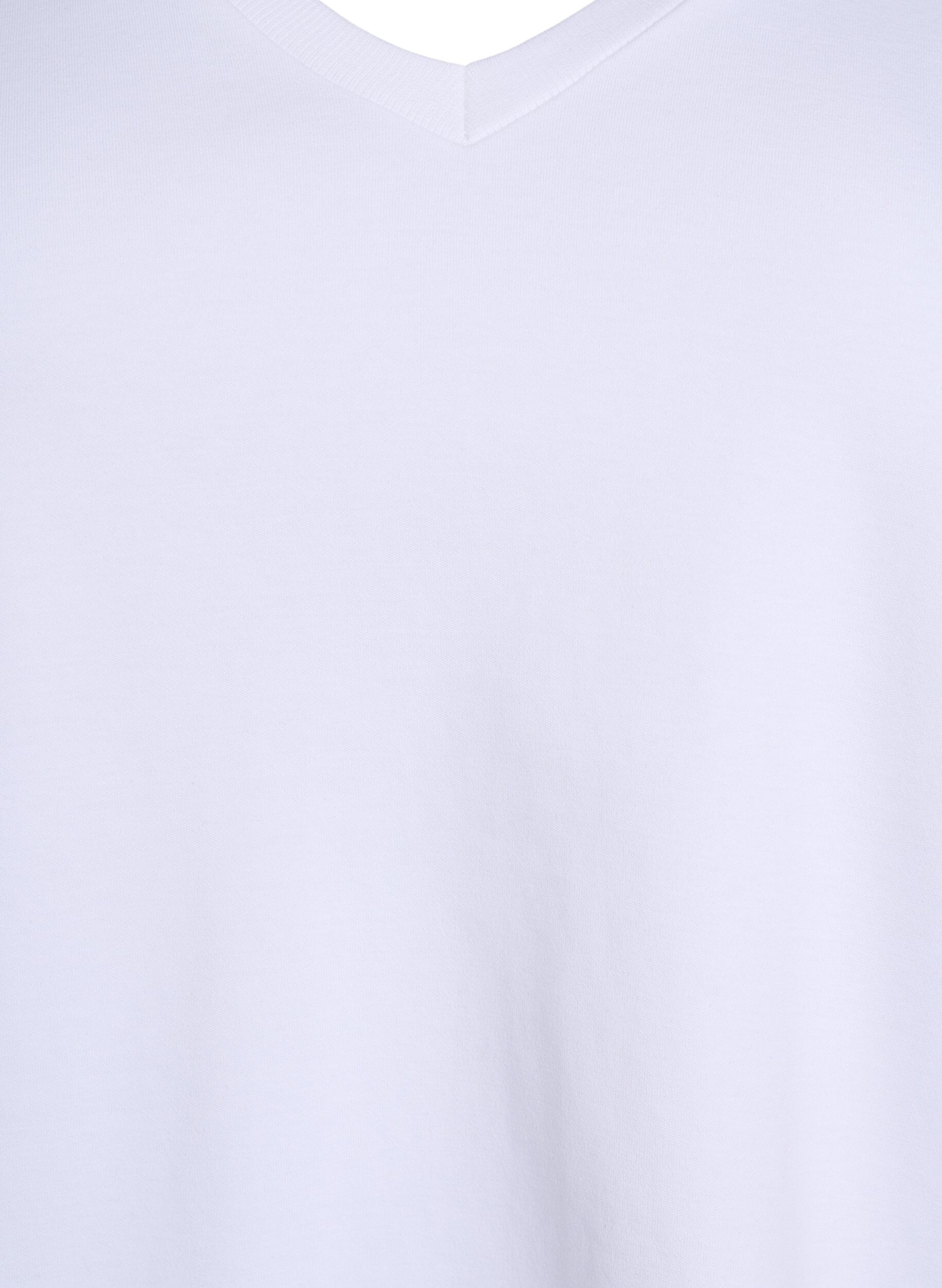 Zizzi T-shirt basique en coton bio avec col en V, Blanc, Packshot image number 2