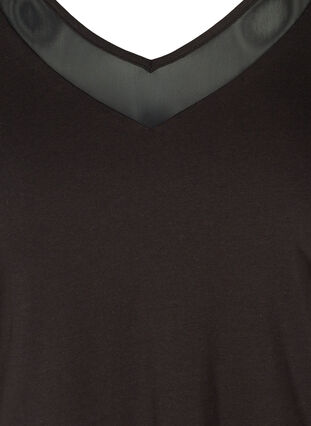 T-shirt à manches courtes avec col en V et résille, Black, Packshot image number 2