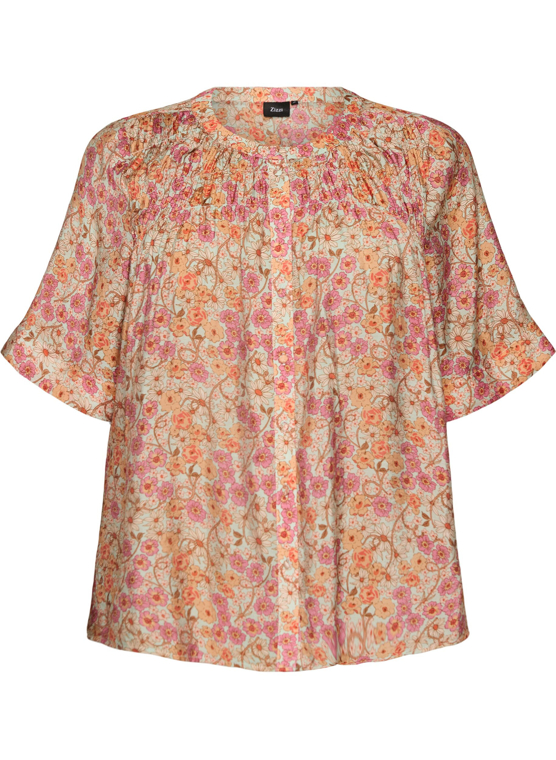 ZizziBlouse en viscose &agrave; imprim&eacute; floral, Orange, Packshot image number 0
