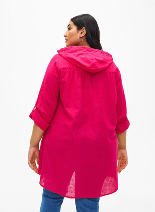 Tunique à capuche en coton et lin, Bright Rose, Model image number 1