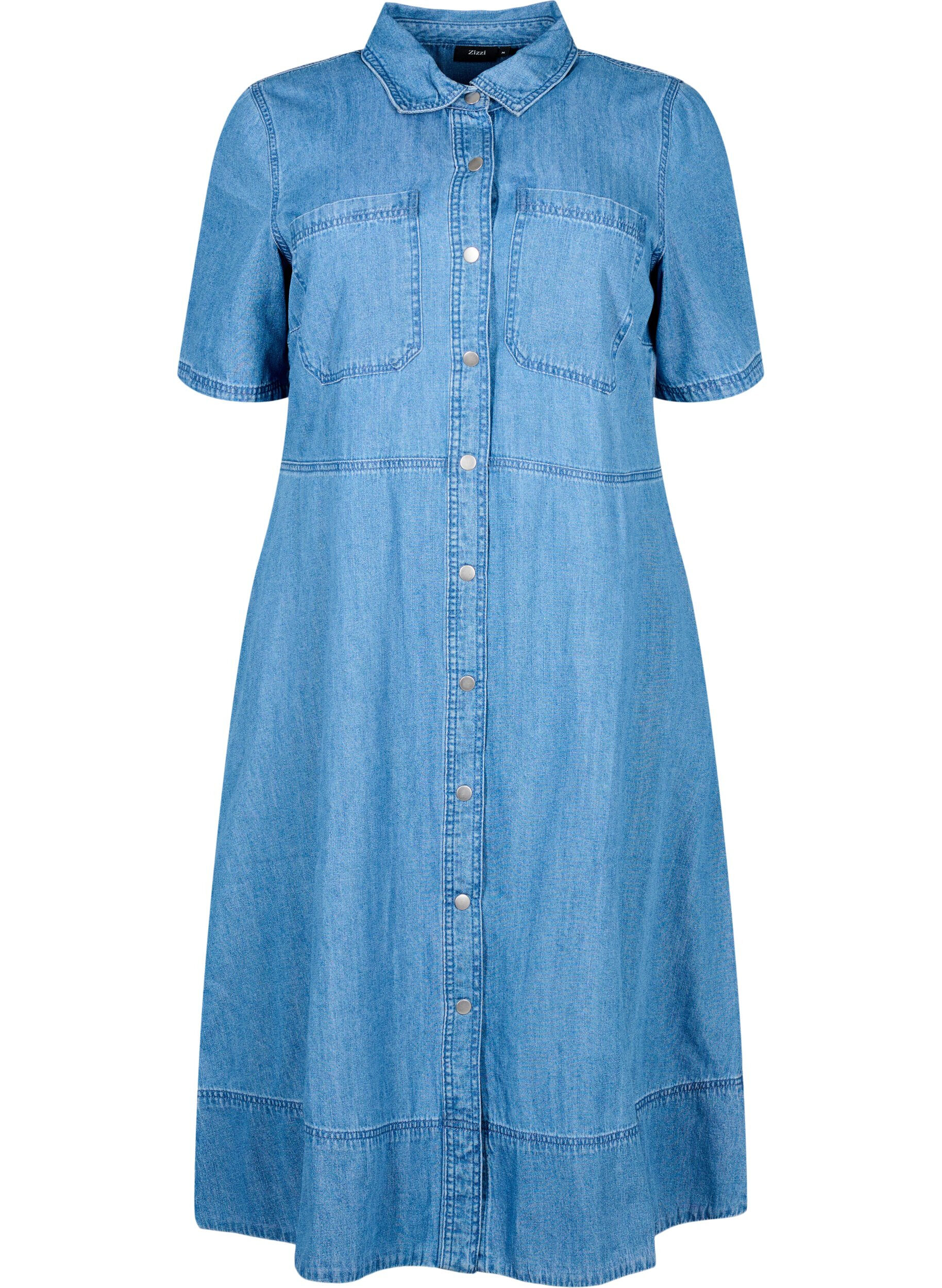 Zizzi Robe chemise en denim &agrave; manches courtes, Bleu Clair, Packshot image number 0