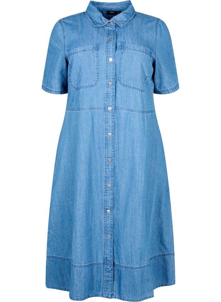 Robe chemise en denim &agrave; manches courtes, Bleu Clair, Packshot image number 0
