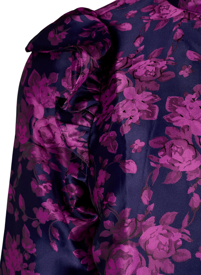 Chemisier jacquard floral avec des volants, Dark Blue Pink, Packshot image number 3